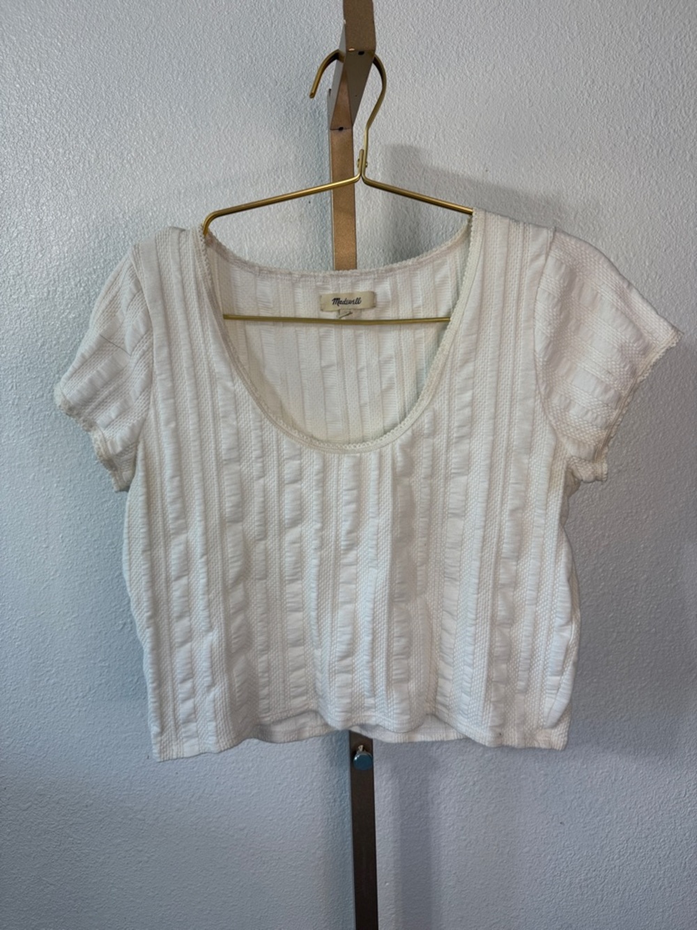 Madewell Cream Textured Scoop-Neck Crop Top- Large